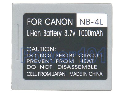 Canon IXY Digital L3 Series NB-4L Camera Battery